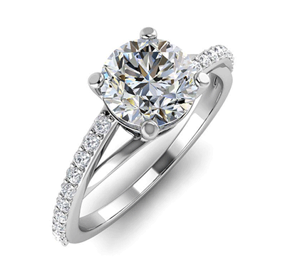 Cathedral engagement ring with a twist,set with side diamonds 0.22 carat