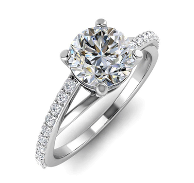 anillo de compromiso con un giro, engastado con diamantes laterales de 0.22 quilates