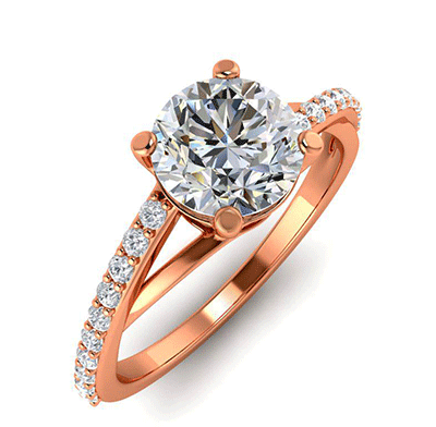 Cathedral engagement ring with a twist,set with side diamonds 0.22 carat