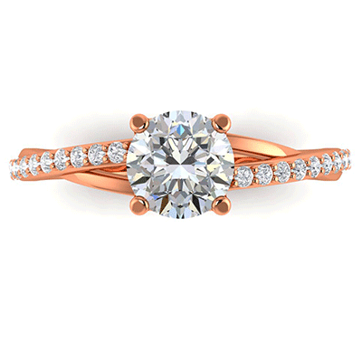 Cathedral engagement ring with a twist,set with side diamonds 0.22 carat