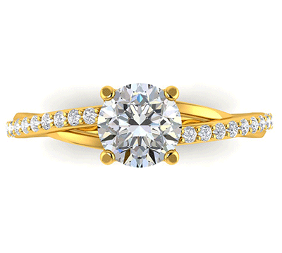 anillo de compromiso con un giro, engastado con diamantes laterales de 0.22 quilates
