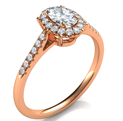 Engarces de anillo de compromiso con halo delicado de oro rosa para diamantes ovalados más pequeños, de 0,20 a 0,60 quilates