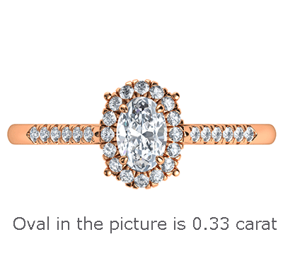 Engarces de anillo de compromiso con halo delicado de oro rosa para diamantes ovalados más pequeños, de 0,20 a 0,60 quilates