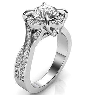 Crossing bands designers Halo engagement ring, 0.36 cts sides