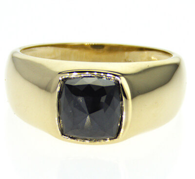 Mens engagement ring set with 3 carats Black Cushion Diamond.