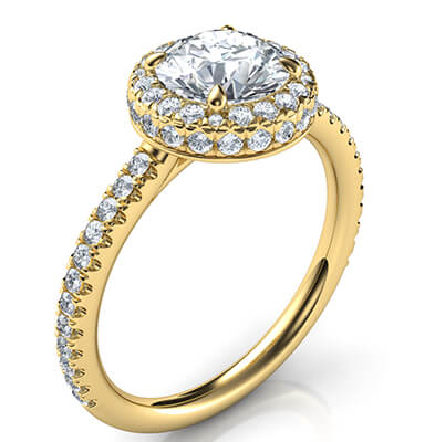 Karen Low Profile engagement ring for for all shapes, halo set on two sides