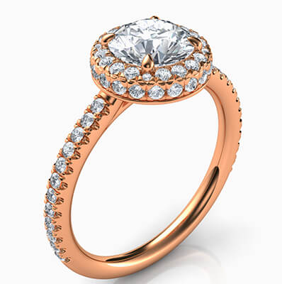 Rose Gold Low Profile engagement ring for for all shapes, halo set on two sides-Linda