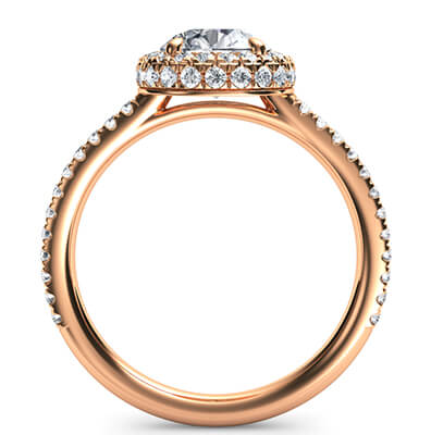 Rose Gold Low Profile engagement ring for for all shapes, halo set on two sides-Linda