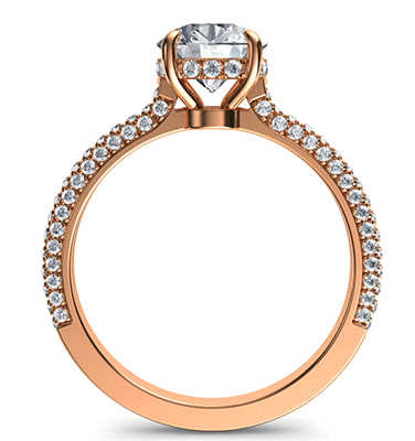 Rose gold engagement ring for Rounds & Princess, encrusted from 3 sides and a secret halo, Elizabeth