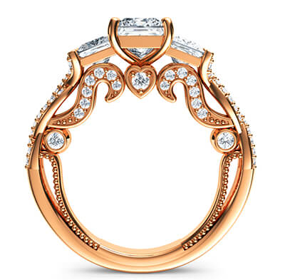 Anillo de compromiso estilo vintage de oro rosa con dos diamantes Princess de 0,76 CTW