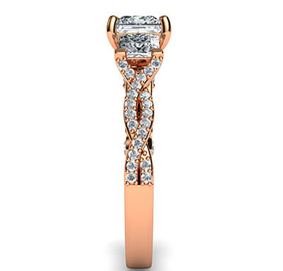 Rose Gold Vintage style engagement ring with two Princess diamonds 0.76 CTW