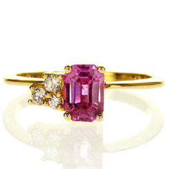 Foto Anillo de zafiro natural rosa y diamantes de
