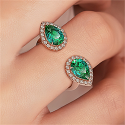 Picture of Two Emerald Pears with diamonds, in - 14K White,Yellow or Rose Gold