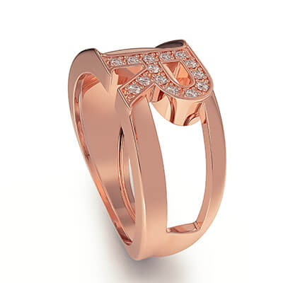 Designers Signet ring your initial letter with diamonds, in 14k Gold, White, Yellow or Rose color