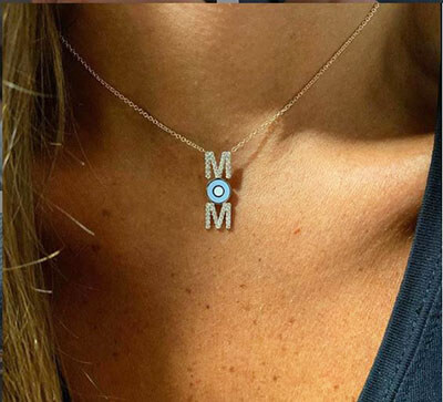 MOM pendant, diamonds & enamel