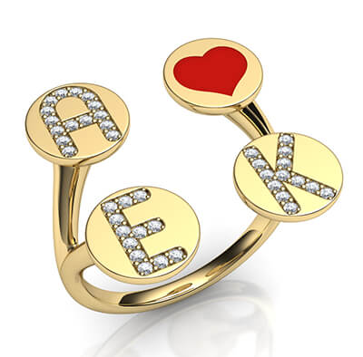 Your initials with diamonds quad ring