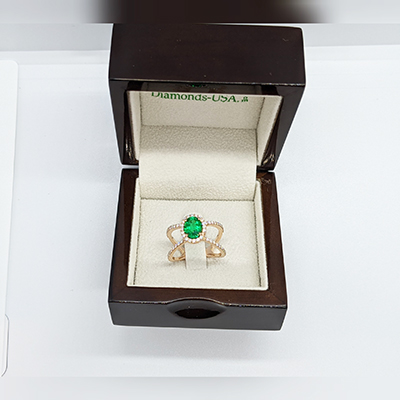 Emerald and diamonds ring in 14k Gold, White, Rose or Yellow .