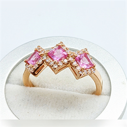 Picture of 1 Carat three pink Sapphires and 1/3 carat diamonds ring