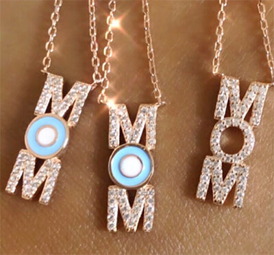 MOM pendant, diamonds & enamel