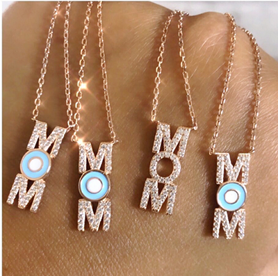 MOM pendant, diamonds & enamel