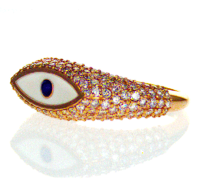 Evil eye Gold ring with 1 carat side diamonds