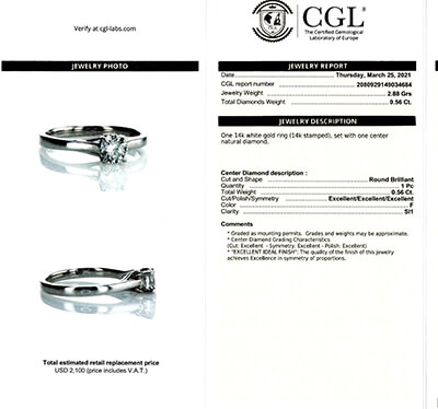 Ready to ship, 0.56 carat F SI1 Ideal-Cut, solitaire engagement ring, In - 14K White Yellow and Rose gold.