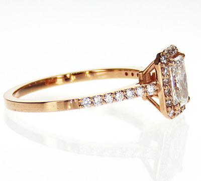 Ready to ship, 0.70 carat Radiant D VS2+0.30 sides, engagement ring,  in 14k Rose Gold