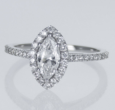 Listo para enviar, diamante marquesa de 0,56 quilates D VS2 +0,35 lados, anillo de compromiso, en oro blanco de 14 k
