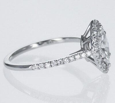 Ready to ship, 0.56 carat Marquise diamond D VS2 +0.35 sides , engagement ring,  in - 14K White Gold