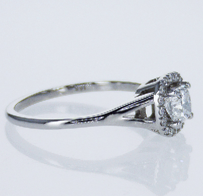 Listo para enviar, diamante tipo cojín de 0,48 quilates D VS1 + lados de 0,13, anillo de compromiso, en oro blanco de 14 k