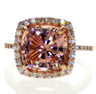 Ready to ship, 4 carat pink Morganite and 0.55 carat side diamonds engagement ring,  in 14k Rose Gold