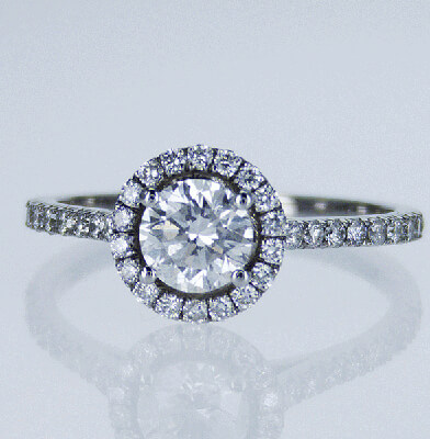 Ready to ship, 0.61 carat Round diamond D SI1 C.E, +0.30 sides, engagement ring, in - 14K White Gold