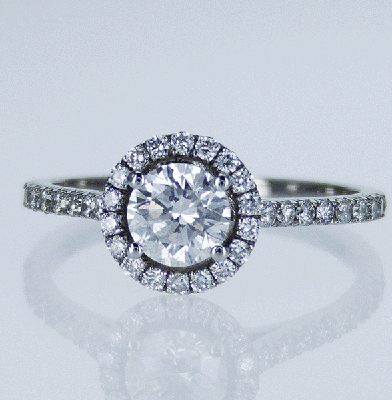Ready to ship, 0.61 carat Round diamond D SI1 C.E, +0.30 sides, engagement ring, in 14k White Gold