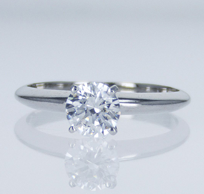 Ready to ship 0.71 carat F VS2 Ideal-Cut. In 14k white Gold