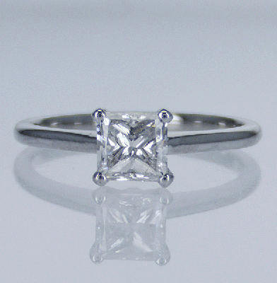 Listo para enviar, anillo de compromiso F VS2 de diamante princesa de 1,01 quilates, en oro blanco de 14 k