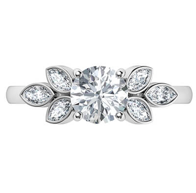 Low Profile engagement ring with 0.60 carat Marquise side diamonds-Santana