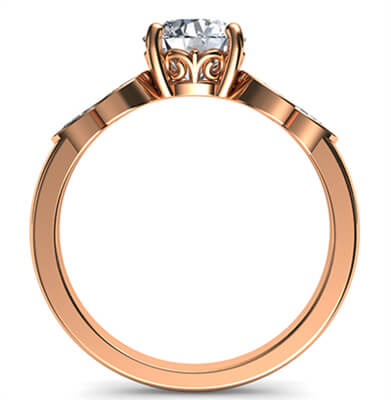 Rose Gold engagement ring with 0.60 carat side Marquise diamonds