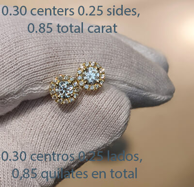 Pendientes de Halo de diamantes, diamantes laterales de 0,25 Ct.