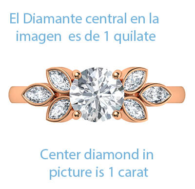 Rose Gold engagement ring with 0.60 carat side Marquise diamonds