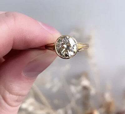 Low Profile Vintage replica bezel set engagement ring for all center shapes and carats