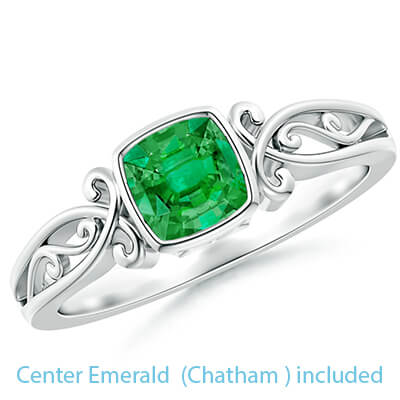 5.5 mm Chatham Emerald  Cushion Celtic motifs solitaire engagement ring setting