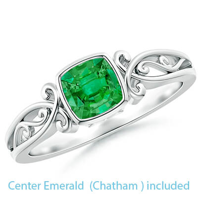 5,5 mm Chatham Emerald Cushion Motivos celtas engaste de anillo de compromiso solitario