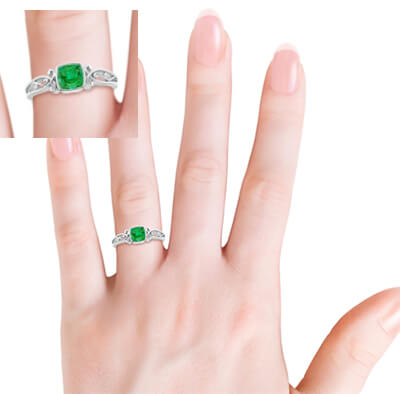 5,5 mm Chatham Emerald Cushion Motivos celtas engaste de anillo de compromiso solitario