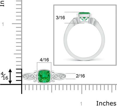 5,5 mm Chatham Emerald Cushion Motivos celtas engaste de anillo de compromiso solitario