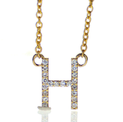 Initial letter encrusted with 0.10 to 0.14 carat diamonds, in 14k Gold, White, Yellow or Rose color