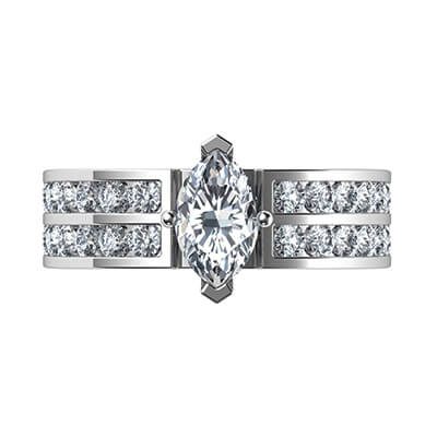 Wide engagement ring with 1.13 Cts side diamonds