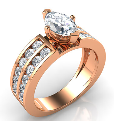 Wide engagement ring with 1.13 Cts side diamonds