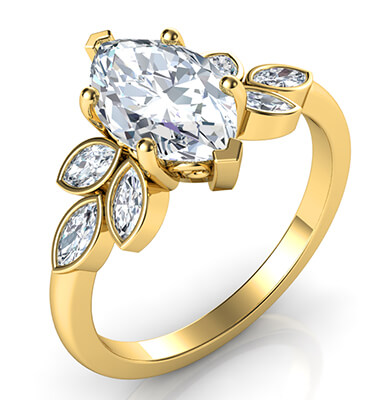 Low Profile Marquise center engagement ring with 0.60 carat Marquise side diamonds