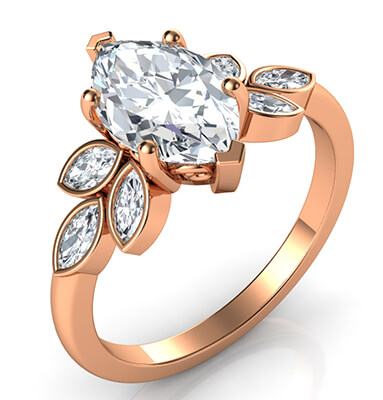 Low Profile Marquise center engagement ring with 0.60 carat Marquise side diamonds