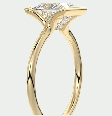 Delicate Low Profile half bezel engagement ring for Princess
